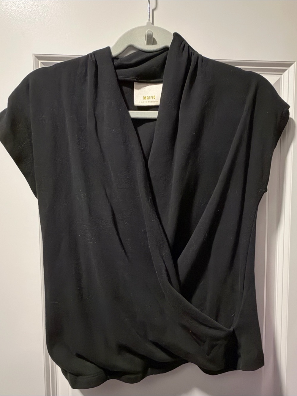 Anthropologie Black Draped Surplice Blouse